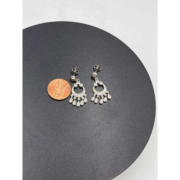 ATI Signed 925 Sterling Silver CZ Dangle Delicate Chandelier Earrings - Picture 6 of 8